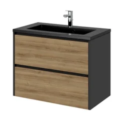 Tiger Reverse Meubelset 80 Cm Met 2 Lades Chalet Eik / Mat Zwart Inclusief Quadro Wastafel Mat Zwart