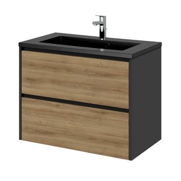 Tiger Reverse Meubelset 80 cm met 2 lades Chalet eik / Mat zwart inclusief Quadro wastafel mat zwart Tiger Reverse Meubelset 80 Cm Met 2 Lades Chalet Eik / Mat Zwart Inclusief Quadro Wastafel Mat Zwart -Badkamerwinkel Voor Thuis 123 100