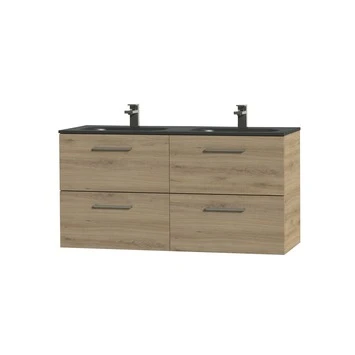 Tiger Studio badkamermeubel 120cm chalet eiken met dubbele zwarte wastafel Tiger Studio Badkamermeubel 120cm Chalet Eiken Met Dubbele Zwarte Wastafel -Badkamerwinkel Voor Thuis 123 1020