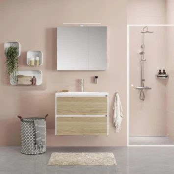 Tiger Reverse Meubelset 80 cm met 2 lades Naturel eik / Mat wit inclusief Quadro wastafel Hoogglans wit Tiger Reverse Meubelset 80 Cm Met 2 Lades Naturel Eik / Mat Wit Inclusief Quadro Wastafel Hoogglans Wit -Badkamerwinkel Voor Thuis 123 1029