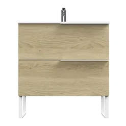 Tiger Badmeubelset Pocket 80 Cm Met 2 Lades Naturel Eik Incl. Looppoten -Badkamerwinkel Voor Thuis 123 1046