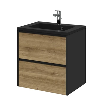 Tiger Reverse Meubelset met 2 lades 60 cm Chalet eik / Mat zwart inclusief Quadro wastafel mat zwart Tiger Reverse Meubelset Met 2 Lades 60 Cm Chalet Eik / Mat Zwart Inclusief Quadro Wastafel Mat Zwart -Badkamerwinkel Voor Thuis 123 1054