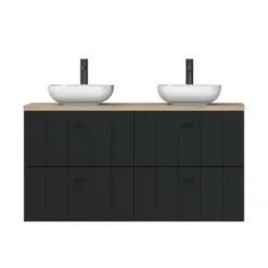 Tiger Maryport Badkamermeubelset 120 Cm Mat Zwart Met Licht Eiken Houten Wasblad, Keramische Opzetkommen En Matzwarte Grepen 3 Tiger Maryport Badkamermeubelset 120 Cm Mat Zwart Met Licht Eiken Houten Wasblad, Keramische Opzetkommen En Matzwarte Grepen -Badkamerwinkel Voor Thuis 123 1103