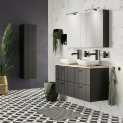 Tiger Maryport Badkamermeubelset 120 Cm Mat Zwart Met Licht Eiken Houten Wasblad, Keramische Opzetkommen En Matzwarte Grepen 8 Tiger Maryport Badkamermeubelset 120 Cm Mat Zwart Met Licht Eiken Houten Wasblad, Keramische Opzetkommen En Matzwarte Grepen -Badkamerwinkel Voor Thuis 123 1108