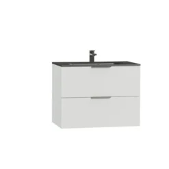 Tiger Studio Badkamermeubel 80 Cm Hoogglans Wit Met Wastafel Polybeton Mat Zwart Greep Rvs Plat