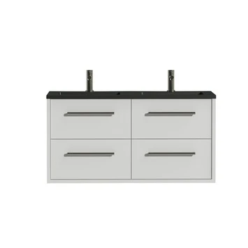 Tiger badkamermeubel Boston 120cm hoogglans wit/matzwart met grepen RVS Tiger Badkamermeubel Boston 120cm Hoogglans Wit/matzwart Met Grepen RVS -Badkamerwinkel Voor Thuis 123 1123