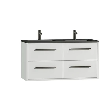 Tiger badkamermeubel Boston 120cm hoogglans wit/matzwart met grepen RVS Tiger Badkamermeubel Boston 120cm Hoogglans Wit/matzwart Met Grepen RVS -Badkamerwinkel Voor Thuis 123 1124