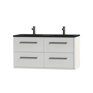 Tiger badkamermeubel Boston 120cm hoogglans wit/matzwart met grepen RVS Tiger Badkamermeubel Boston 120cm Hoogglans Wit/matzwart Met Grepen RVS -Badkamerwinkel Voor Thuis 123 1125