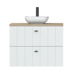 Tiger Maryport Badkamermeubelset 80 Cm Mat Wit Met Licht Eiken Wasblad, Keramische Opzetkom En Matzwarte Grepen -Badkamerwinkel Voor Thuis 123 1155