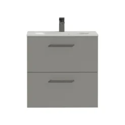 Tiger Badkamermeubel Studio 60 Cm Mat Grijs Met Polybeton Wastafel Mat Wit En Vierkante Grepen