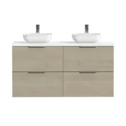 Tiger Badkamermeubel Studio 120cm Naturel Eik/witte Waskom Met Profielgreep