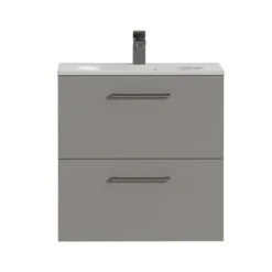 Tiger Badkamermeubel Studio 60 Cm Mat Grijs Met Polybeton Wastafel Mat Wit En Ronde Grepen