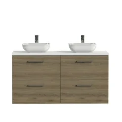 Tiger Badkamermeubel Studio 120cm Chalet Eik/witte Waskom Met Vierkante Greep