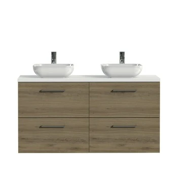 Tiger badkamermeubel Studio 120cm chalet eik/witte waskom met vierkante greep Tiger Badkamermeubel Studio 120cm Chalet Eik/witte Waskom Met Vierkante Greep -Badkamerwinkel Voor Thuis 123 1182