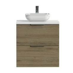 Tiger Badkamermeubel Studio 60 Cm Chalet Eik Met Keramische Waskom Hoogglans Wit En Profielgrepen