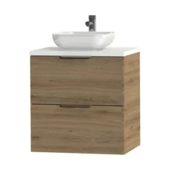 Tiger Badkamermeubel Studio 60 Cm Chalet Eik Met Keramische Waskom Hoogglans Wit En Profielgrepen -Badkamerwinkel Voor Thuis 123 1190