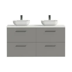 Tiger Badkamermeubel Studio 120cm Matgrijs/witte Waskom Met Vierkante Greep