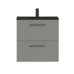 Tiger Badkamermeubel Studio 60 Cm Mat Grijs Met Polybeton Wastafel Mat Zwart En Ronde Grepen