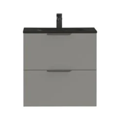 Tiger Badkamermeubel Studio 60 Cm Mat Grijs Met Polybeton Wastafel Mat Zwart En Profielgrepen