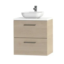 Tiger Badkamermeubel Studio 60cm Naturel Eik/witte Waskom Met Vierkante Greep -Badkamerwinkel Voor Thuis 123 1202