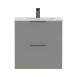 Tiger Badkamermeubel Studio 60 Cm Mat Grijs Met Polybeton Wastafel Hoogglans Wit En Profielgrepen