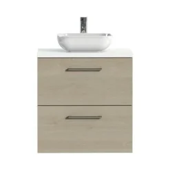 Tiger Badkamermeubel Studio 60 Cm Naturel Eik Met Keramische Waskom Hoogglans Wit En Ronde Grepen