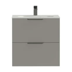 Tiger Badkamermeubel Studio 60 Cm Mat Grijs Met Polybeton Wastafel Mat Wit En Profielgrepen