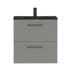 Tiger Badkamermeubel Studio 60 Cm Mat Grijs Met Polybeton Wastafel Mat Zwart En Vierkante Grepen