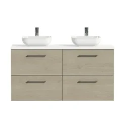 Tiger Badkamermeubel Studio 120cm Naturel Eik/witte Waskom Met Ronde Greep