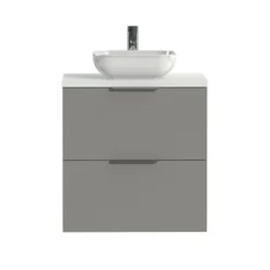 Tiger Badkamermeubel Studio 60 Cm Mat Grijs Met Keramische Waskom Hoogglans Wit En Profielgrepen