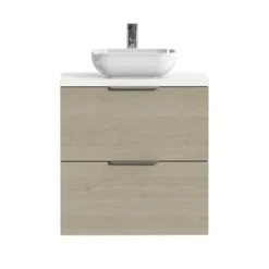 Tiger Badkamermeubel Studio 60 Cm Naturel Eik Met Keramische Waskom Hoogglans Wit En Profielgrepen