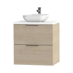 Tiger Badkamermeubel Studio 60 Cm Naturel Eik Met Keramische Waskom Hoogglans Wit En Profielgrepen -Badkamerwinkel Voor Thuis 123 1234