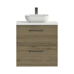 Tiger Badkamermeubel Studio 60cm Chalet Eik/witte Waskom Met Vierkante Greep