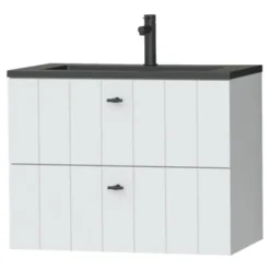 Tiger Maryport Badkamermeubelset 80 Cm Mat Wit Met Matzwarte Polybeton Wastafel En Matzwarte Grepen