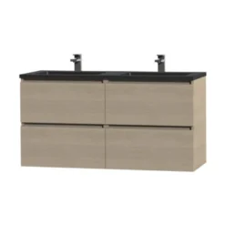 Tiger Karlo Badkamermeubel 120 Cm Naturel Eiken Met Wastafel Zwart