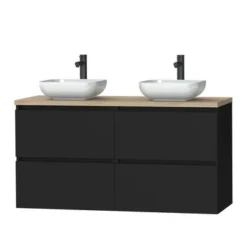 Tiger Karlo Badkamermeubel 120cm Mat Zwart Met Eiken Wasblad En Keramische Waskom