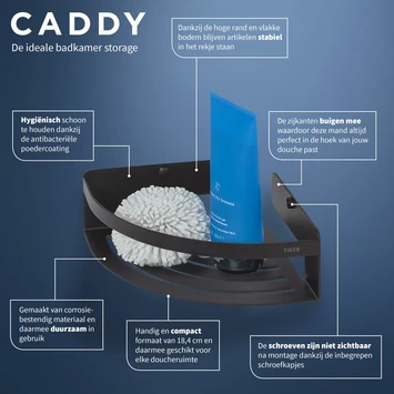 Tiger Caddy hoekkorf klein Zwart Tiger Caddy Hoekkorf Klein Zwart -Badkamerwinkel Voor Thuis 123 1917