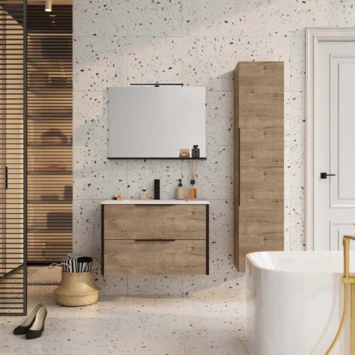 Atlantic badmeubelset Aria met spiegel en wtte wastafel 60cm Canela Eiken Atlantic Badmeubelset Aria met Spiegel En Wtte Wastafel 60cm Canela Eiken -Badkamerwinkel Voor Thuis 123 212