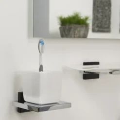 Tiger Bekerhouder Zenna Hangend Met Beker Chroom/Wengé -Badkamerwinkel Voor Thuis 123 2527