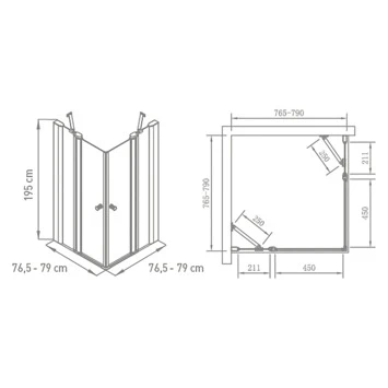 Van Marcke Hoover douche hoekinstap met draaideuren 80x80x195 Van Marcke Hoover Douche Hoekinstap Met Draaideuren 80x80x195 -Badkamerwinkel Voor Thuis 123 4162