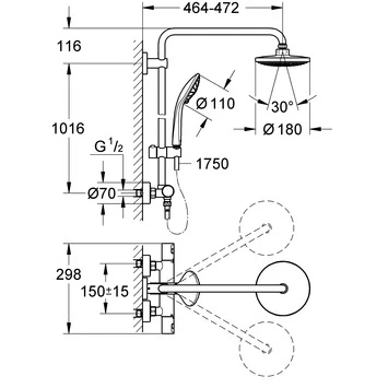 Grohe Regendouche Vitalio Joy Ø18 cm met Thermostatische Douchekraan Grohe Regendouche Vitalio Joy Ø18 Cm Met Thermostatische Douchekraan -Badkamerwinkel Voor Thuis 123 4167