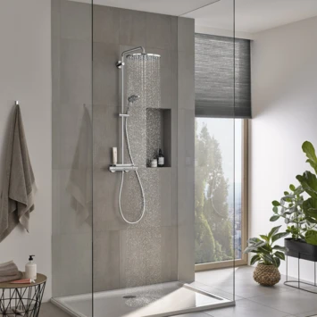 Grohe douchesysteem Vitalio joy 310 cooltouch met thermostaatkraan QuickFix chroom Grohe Douchesysteem Vitalio Joy 310 Cooltouch Met Thermostaatkraan QuickFix Chroom -Badkamerwinkel Voor Thuis 123 4417