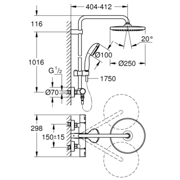 Grohe douchesysteem Vitalio start 250 rond met thermostaatkraan QuickFix mat zwart Grohe Douchesysteem Vitalio Start 250 Rond Met Thermostaatkraan QuickFix Mat Zwart -Badkamerwinkel Voor Thuis 123 4424