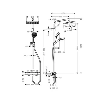 Hansgrohe regendoucheset met thermostatische douchekraan Crometta E240 Varia Hansgrohe Regendoucheset Met Thermostatische Douchekraan Crometta E240 Varia -Badkamerwinkel Voor Thuis 123 4431