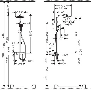 Hansgrohe regendoucheset met thermostatische douchekraan Crometta S240 Varia Hansgrohe Regendoucheset Met Thermostatische Douchekraan Crometta S240 Varia -Badkamerwinkel Voor Thuis 123 4433