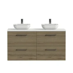 Tiger Badkamermeubel Studio 120cm Chalet Eik/witte Waskom Met Ronde Greep