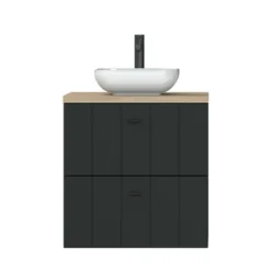 Tiger Maryport Badkamermeubelset 60 Cm Mat Zwart Met Licht Eiken Wasblad, Keramische Opzetkom En Matzwarte Grepen -Badkamerwinkel Voor Thuis 123 520