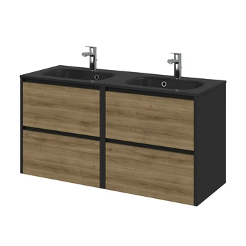 Tiger Reverse Meubelset 2x60 cm met 4 lades Chalet eik / Mat zwart inclusief 2 Oval wastafels Mat zwart Tiger Reverse Meubelset 2x60 Cm Met 4 Lades Chalet Eik / Mat Zwart Inclusief 2 Oval Wastafels Mat Zwart -Badkamerwinkel Voor Thuis 123 528