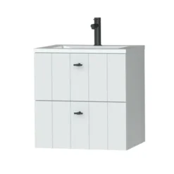 Tiger Maryport Badkamermeubelset 60 Cm Mat Wit Met Wit Glanzende Polybeton Wastafel En Matzwarte Grepen