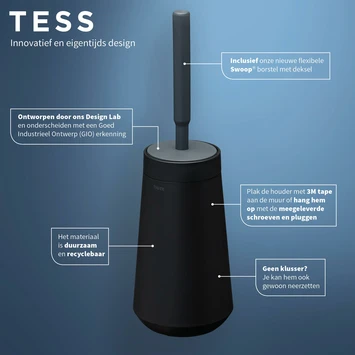 Tiger Toiletborstelhouder TESS met Swoop borstel flexibel zwart/antraciet Tiger Toiletborstelhouder TESS Met Swoop Borstel Flexibel Zwart/antraciet -Badkamerwinkel Voor Thuis 123 5474